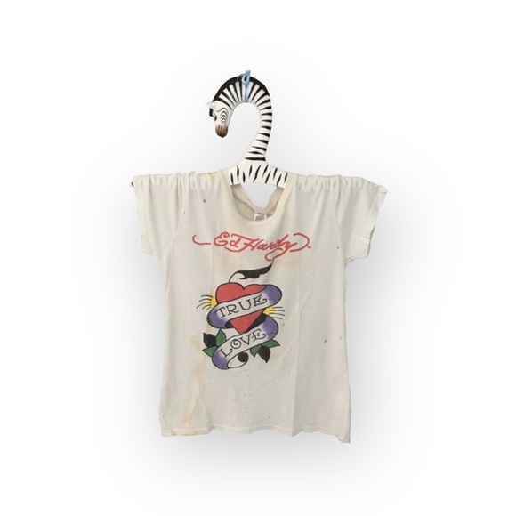 HTF: new Y2K Ed Hardy ❤︎︎ Iconic True Love Tattoo Tee ❤︎︎ Dirty White Grunge T - Picture 9 of 13